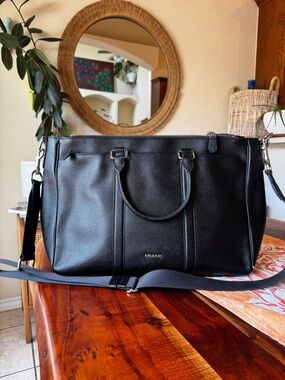Coach Black Leather Briefcase with Detachable Strap and Top Handles